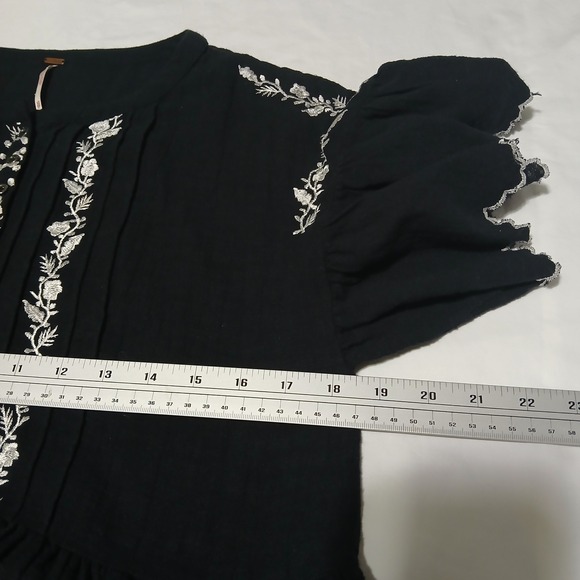 Free People Black Embroidered Gauze Tiered Babydoll Mini Dress Short Sleeve - Picture 10 of 12